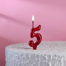 Свеча для торта "Овал", цифра "5", рубиновая, 5,5 см