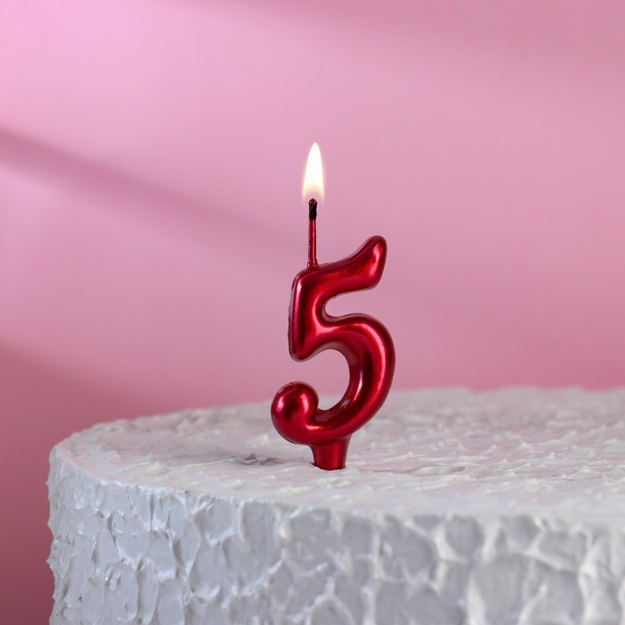 Свеча для торта "Овал", цифра "5", рубиновая, 5,5 см - Фото 1