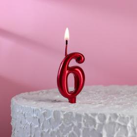 Свеча для торта "Овал", цифра "6", рубиновая, 5,5 см