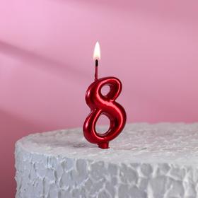 Свеча для торта "Овал", цифра "8", рубиновая, 5,5 см