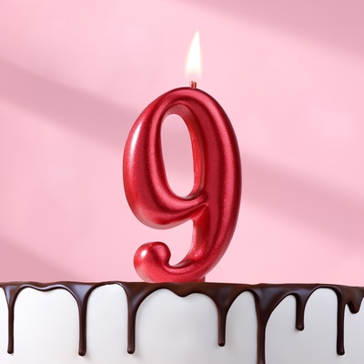 Свеча для торта "Овал", цифра "9", рубиновая, 5,5 см