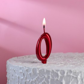 Свеча для торта "Овал", цифра "0", рубиновая, 5,5 см