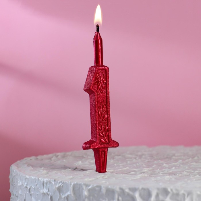 Свеча для торта "Рубиновый узор", цифра "1", 10,2 см, - Фото 1