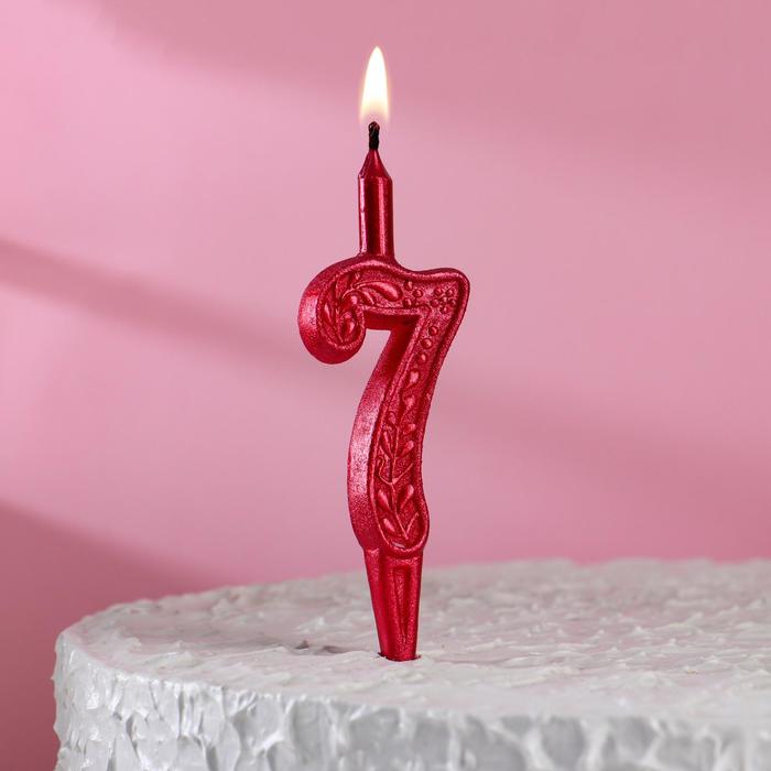 Свеча для торта "Рубиновый узор", цифра "7", 10,2 см, - Фото 1