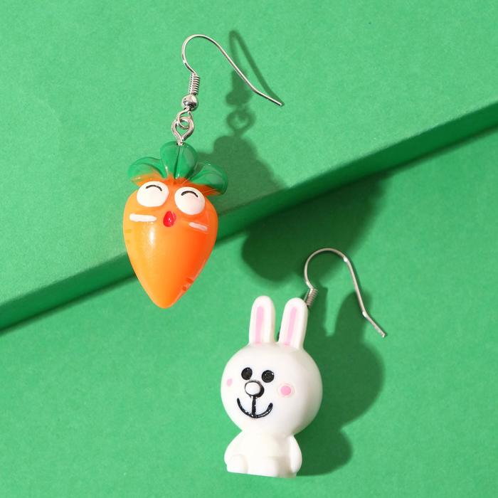 Серьги с эмалью «Вкусняшки» зайчик и морковка, цвет оранжево-белый - Фото 1