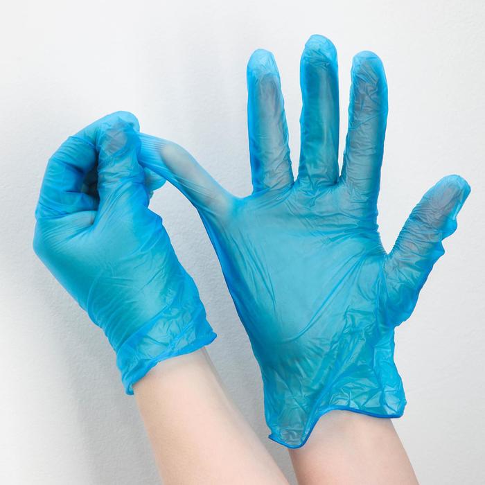 Перчатки A.D.M. виниловые, размер XL, 100 шт/уп, цвет голубой - фото 1907209142