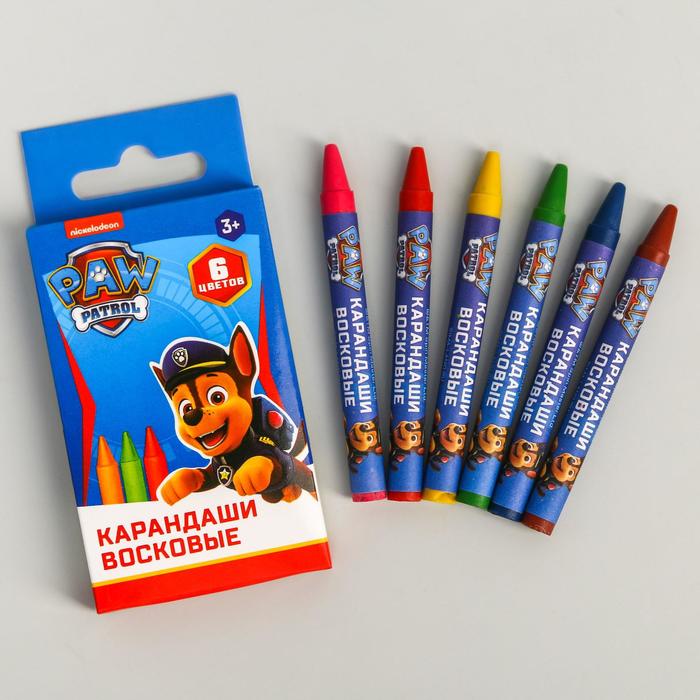 Восковые карандаши Paw Patrol, набор 6 цветов, высота - 8см, диаметр - 0,8 см