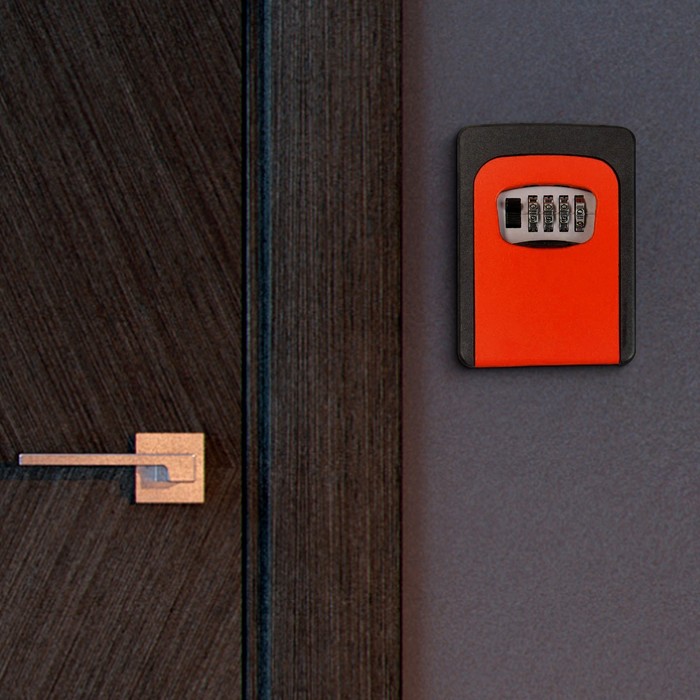 Сейф-ключница кодовая ТУНДРА, металлическая , усиленная, оранжевый - фото 1905760810