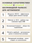 Пылесос автомобильный, беспроводной, 5 насадок, 130 Вт, 12 В, черный 5377459 - фото 15753305