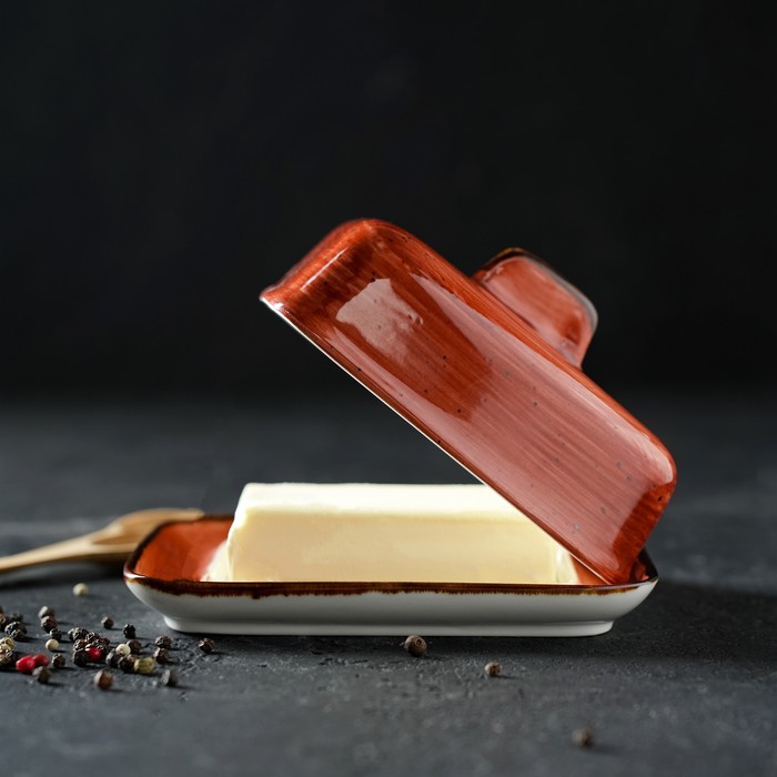 Маслёнка керамическая «Сапфир», 16×12,5×7 см, цвет оранжевый - фото 1885136589