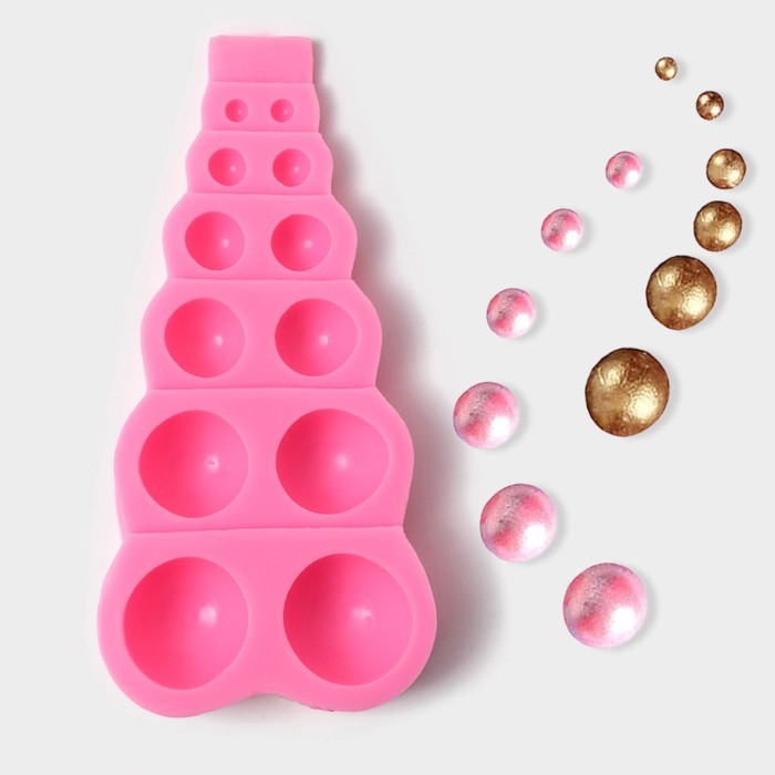 Силиконовый молд «Полусферы», 14×7×2 см, 12 ячеек, цвет розовый