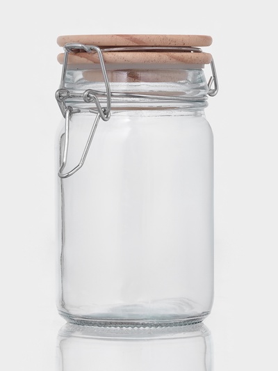 Банка для сыпучих «Эко», 250 мл, 9×6.5×12 см, с бугельным замком, бамбуковая крышка, стекло, прозрачная