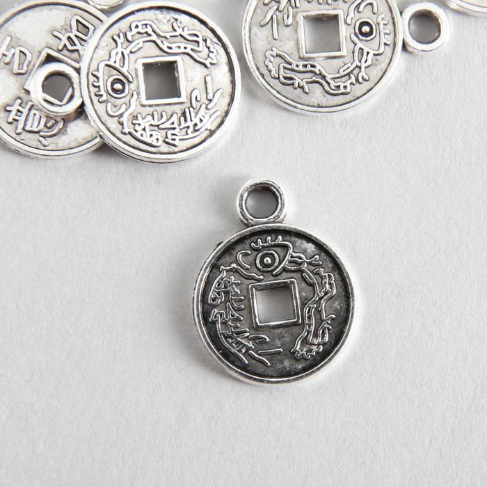 Декор для творчества металл "Китайская монета" серебро 1,7х1,3 см - Фото 1
