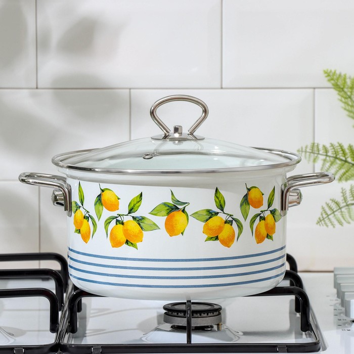 9 л. с крышкой 1,5л, белосн, 1с43с. кастрюли лимоны. кастрюли лимоны. набор эмал 3 пр №31 лимоны.