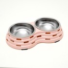 Миска металлическая двойная на пластиковом основании 2×160 мл, 25×14×5 см, розовая - Фото 2