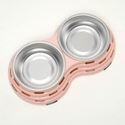 Миска металлическая двойная на пластиковом основании 2×160 мл, 25×14×5 см, розовая - Фото 3