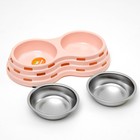 Миска металлическая двойная на пластиковом основании 2×160 мл, 25×14×5 см, розовая - Фото 4