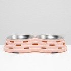 Миска металлическая двойная на пластиковом основании 2×160 мл, 25×14×5 см, розовая - Фото 5