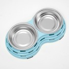Миска металлическая двойная на пластиковом основании 2 х 160 мл, 25 х 14 х 5 см, голубая - Фото 3