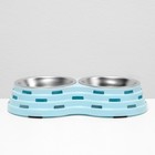Миска металлическая двойная на пластиковом основании 2 х 160 мл, 25 х 14 х 5 см, голубая - Фото 5