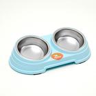 Миска металлическая двойная наклонная на пластиковом основании, 28,5 х 15 х 7 см, голубая - Фото 1