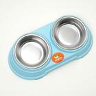 Миска металлическая двойная наклонная на пластиковом основании, 28,5 х 15 х 7 см, голубая - Фото 2