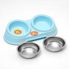 Миска металлическая двойная наклонная на пластиковом основании, 28,5 х 15 х 7 см, голубая - Фото 3