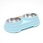 Миска металлическая двойная наклонная на пластиковом основании, 28,5 х 15 х 7 см, голубая - Фото 4