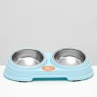 Миска металлическая двойная наклонная на пластиковом основании, 28,5 х 15 х 7 см, голубая - Фото 5