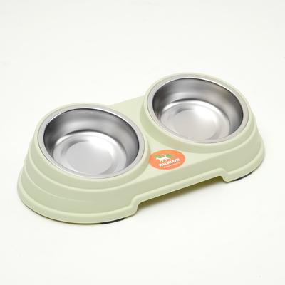 Миска металлическая двойная наклонная на пластиковом основании, 28.5×15×7 см, зелёная