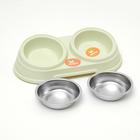 Миска металлическая двойная наклонная на пластиковом основании, 28.5×15×7 см, зелёная - Фото 2