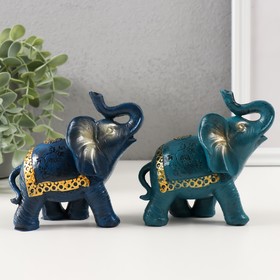 Сувенир полистоун "Синий слон с золотым узором на попоне" МИКС 11х11,5х6 см