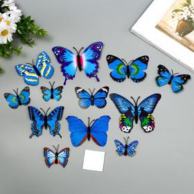 Магнит пластик "Бабочки одинарные крылья голубые" набор 12 шт