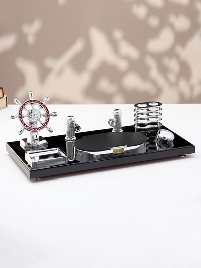 Набор настольный канцелярский 6 в 1 с визитницей и часами, черное дерево