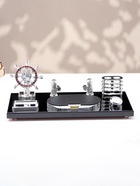 Набор настольный канцелярский 6 в 1 с визитницей и часами, черное дерево - Фото 3