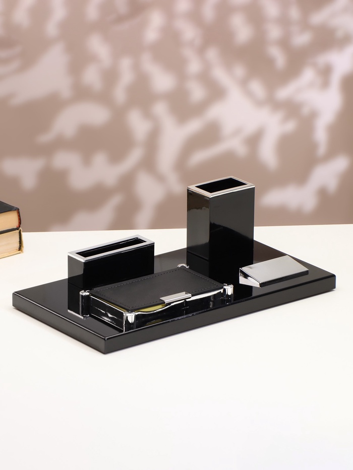 Набор настольный канцелярский 4 в 1 с визитницей, МИКС - Фото 1