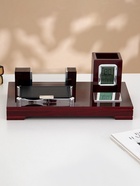 Набор настольный канцелярский 4 в 1 с часами, красное дерево - Фото 2