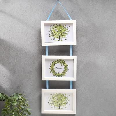 Фоторамка-коллаж на 3 фото 10×15 см «Тройняшки на тесьме», белый, (пластиковый экран)