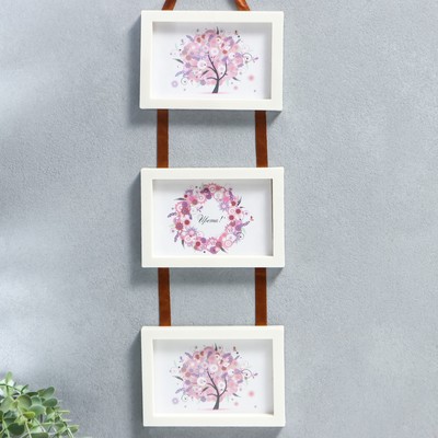 Фоторамка тройная на тесьме L-3 10х15 см перламутр (пластиковый экран)