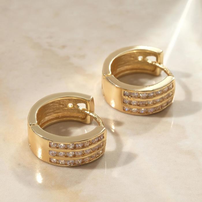 Серьги-кольца «Циркония» три полосы, цвет белый в золоте - Фото 1