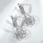 Серьги со стразами «Циркония» роза, цвет белый в серебре - Фото 2