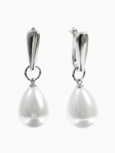 Серьги с жемчугом «Грейс», пухлая капля, белые в серебре