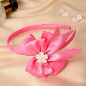 Ободок для волос "Линда" двойной бант цветочек,  0,5 см, розовый