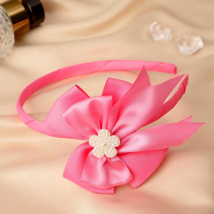 Ободок для волос "Линда" двойной бант цветочек,  0,5 см, розовый - Фото 1