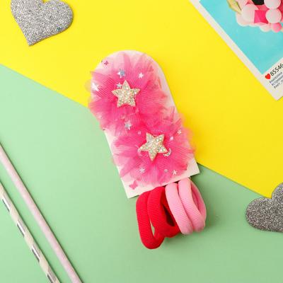 Набор для волос "Арина" (4 резинки, 2 зажима) звёздочки, розовый