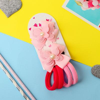 Набор для волос "Мишель" (4 резинки, 2 зажима) бабочки, розовый