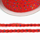 Тесьма гипюровая красная с пайетками, 1.3 см, в бобине 548 м - Фото 3