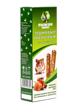 Зерновые палочки "Пижон" для грызунов, медово-яичные, 2 шт, 100 г (комплект 3 шт)