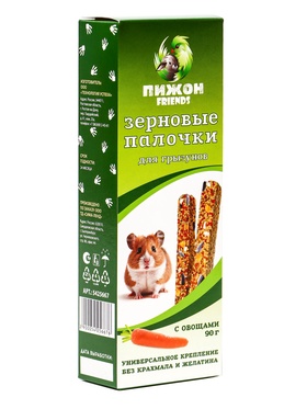 Зерновые палочки "Пижон" для грызунов, с овощами, 2 шт, 100 г (комплект 3 шт)