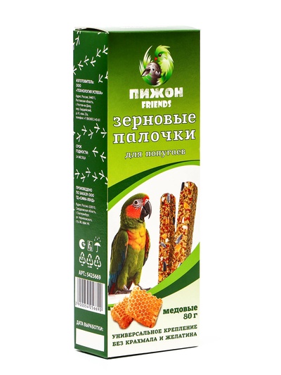 Зерновые палочки «Пижон» для птиц, медовые, 2 шт., 80 г